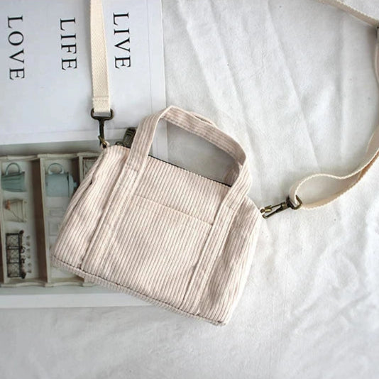 Corduroy purse with detachable shoulder strap