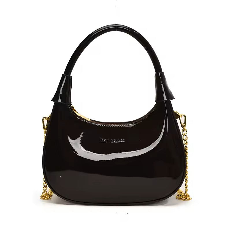 Women shiny leather hobo bag