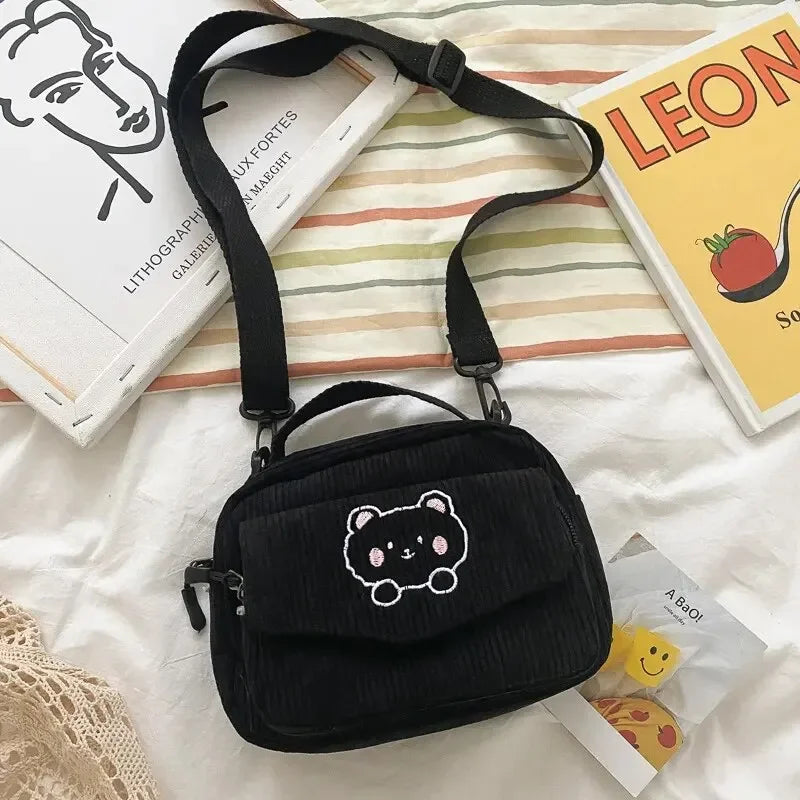 Mini bear corduroy handbag set in pastel colors
