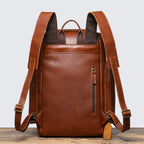Tall leather rucksack with top flap