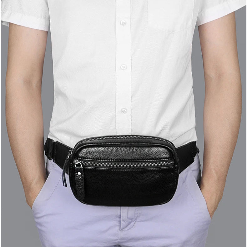 Zip-top leather belt bag