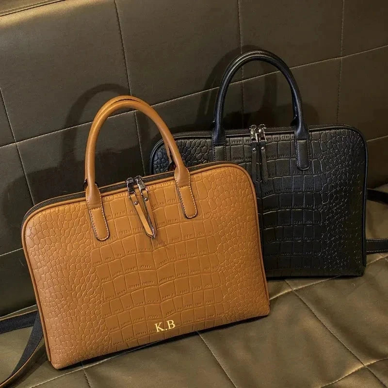 Zippered leather briefcase for laptop