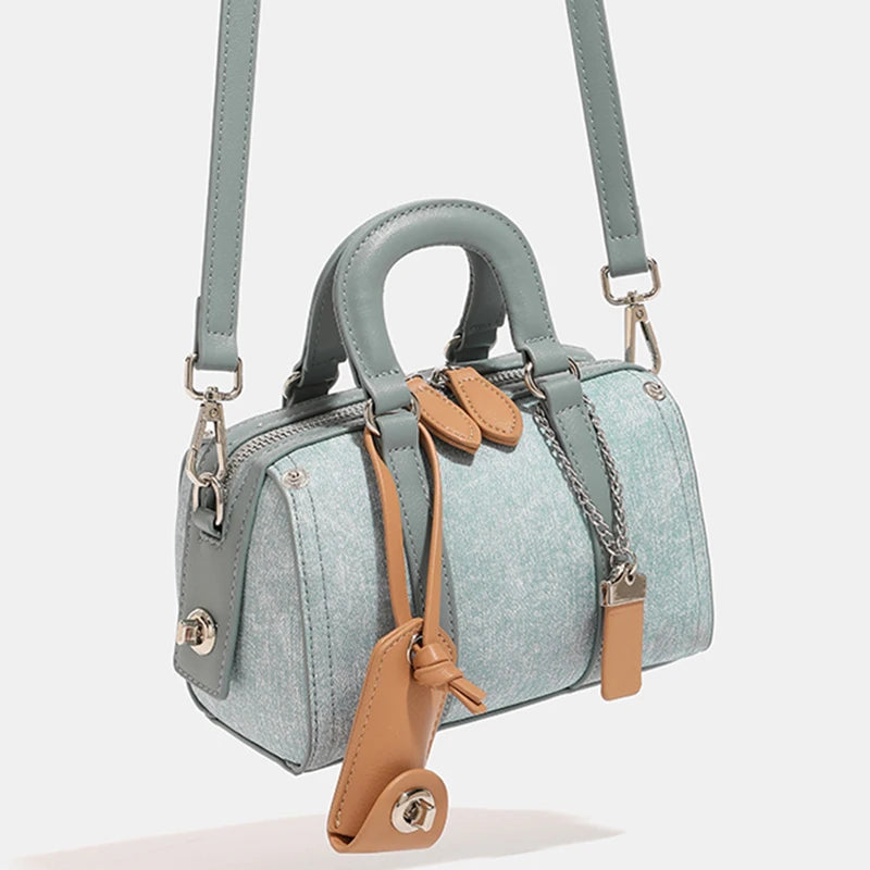 Structured denim crossbody handbag