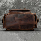 Multi-compartment leather rucksack