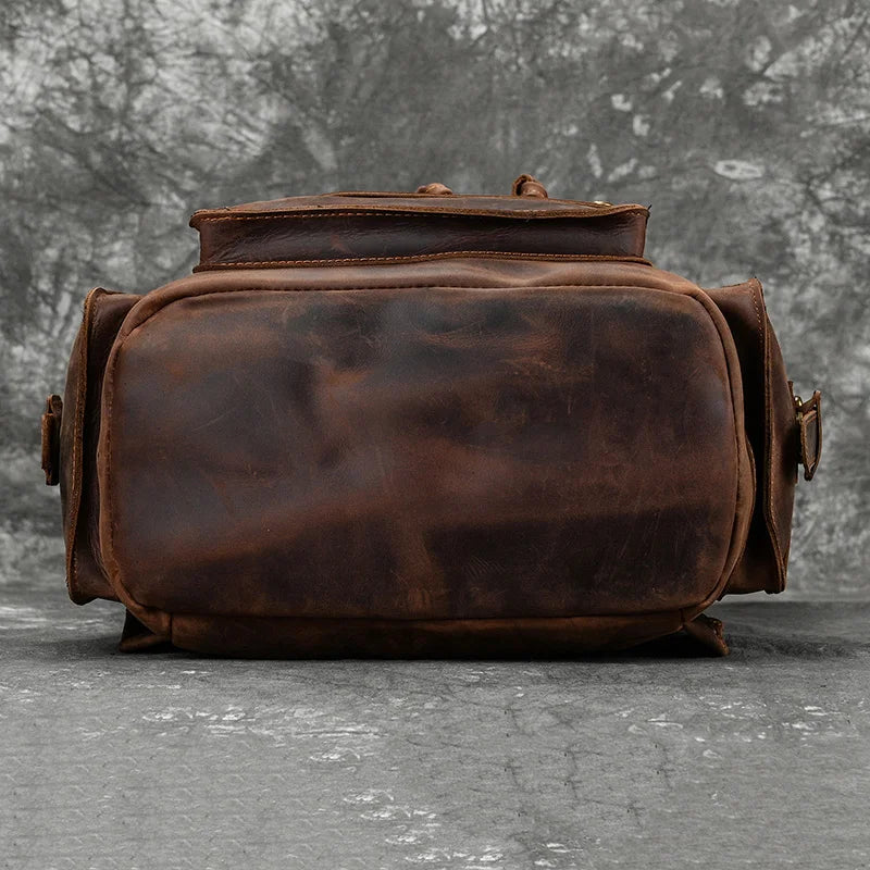Multi-compartment leather rucksack