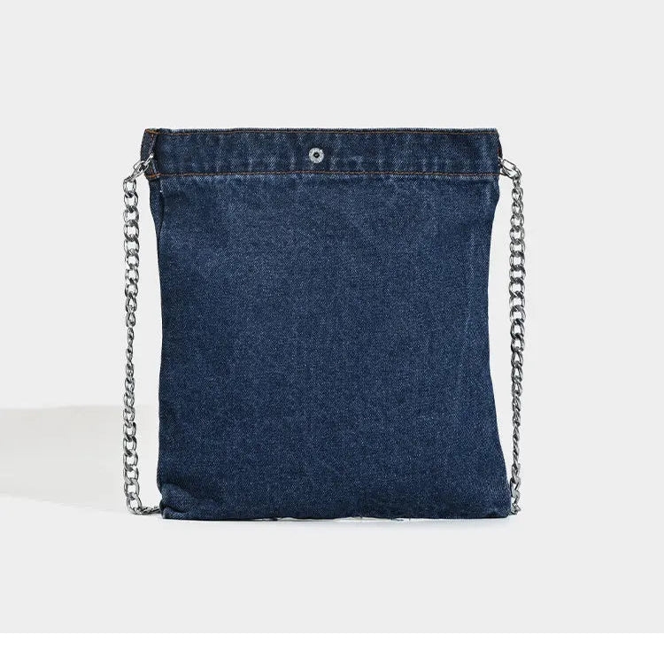 Embroidered floral denim shoulder bag