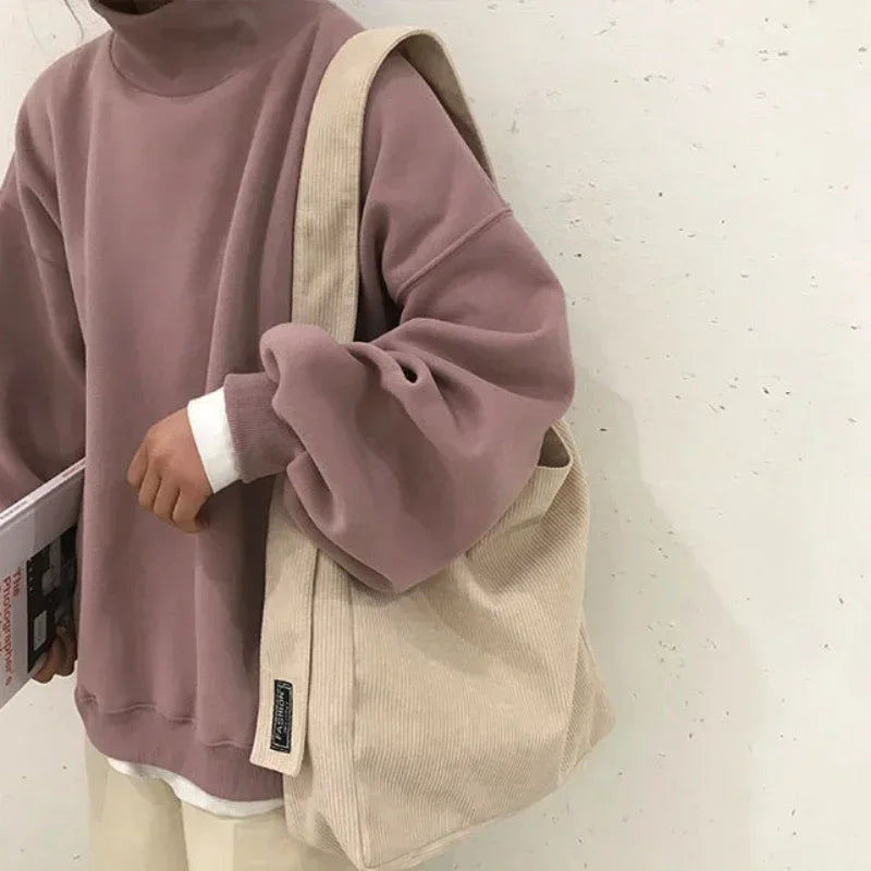 Large capacity corduroy shoulder tote bag for daily use