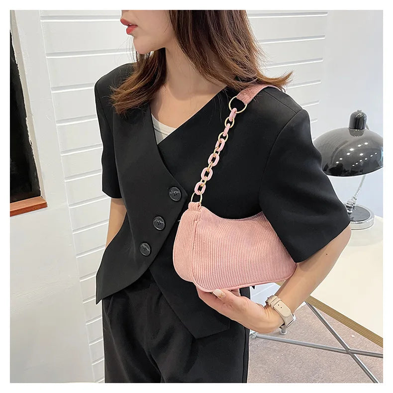 Corduroy handbag set with soft chain handle