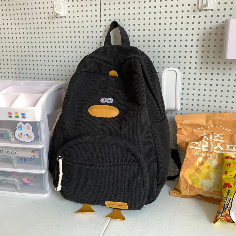 Cute duck corduroy backpack