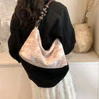 Corduroy handbag with wooden bead handle