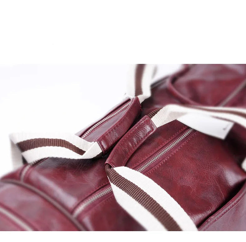Two-tone leather overnight duffle bag