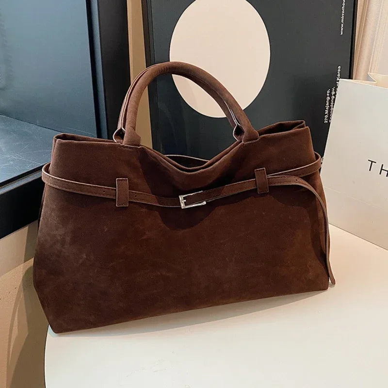Vintage suede shopper tote bag