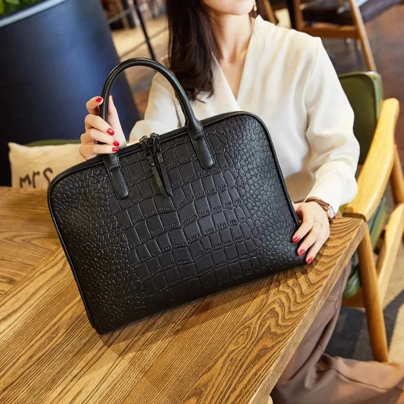 Zippered leather briefcase for laptop