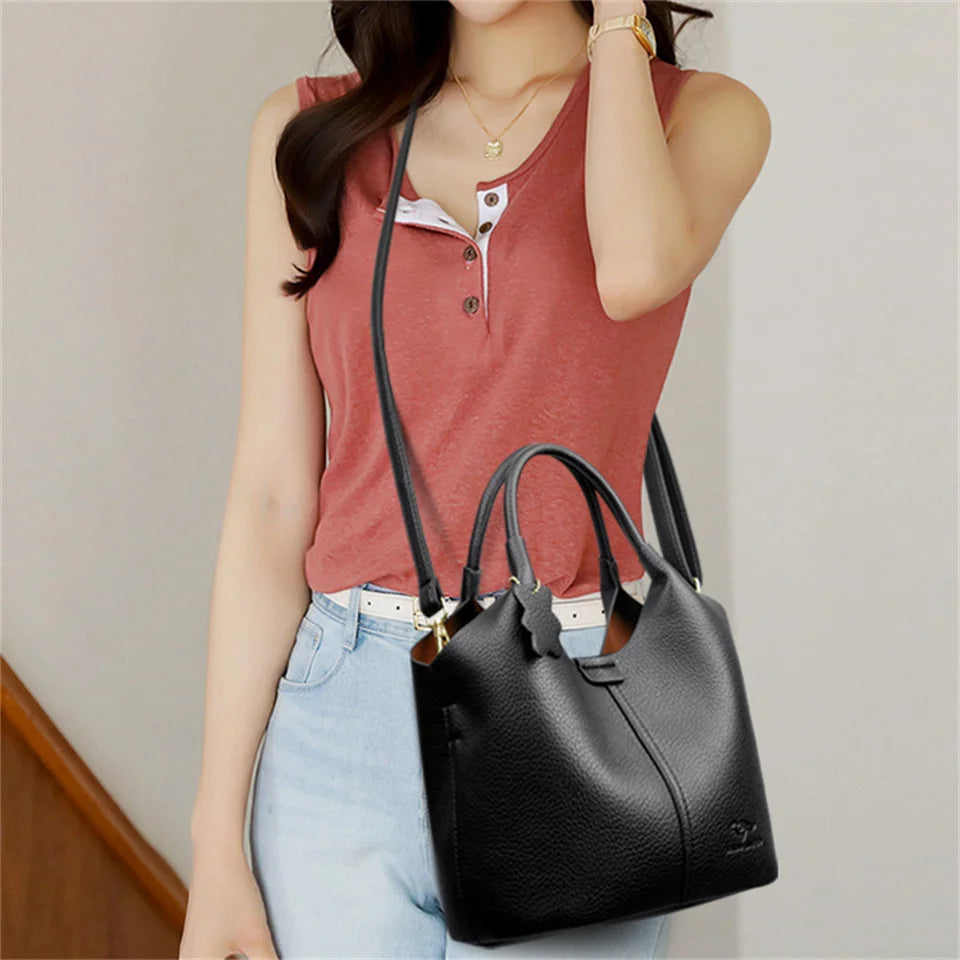 Leather shoulder handbag