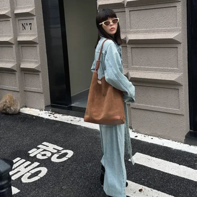 Suede shopper handbag