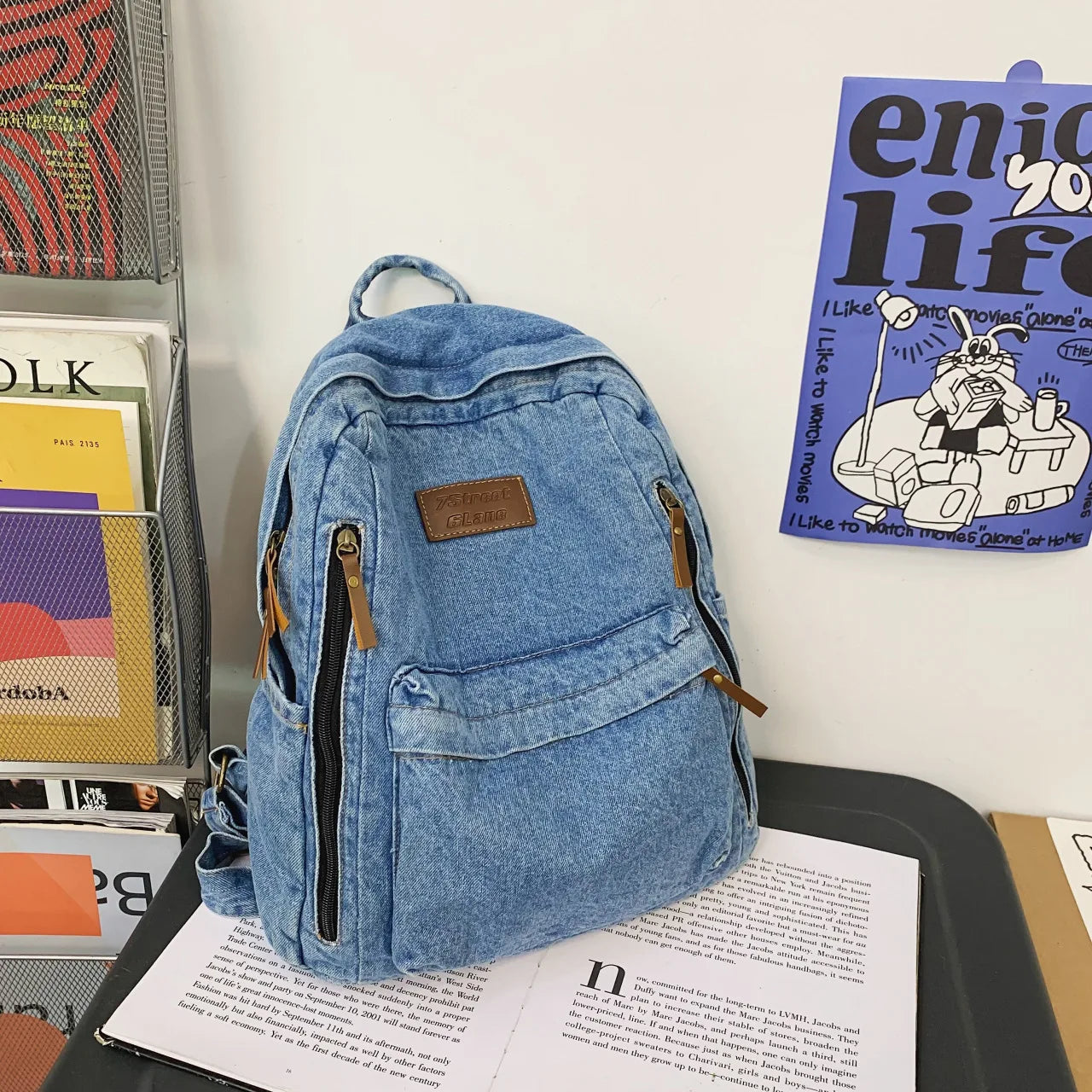 Denim fashion backpack