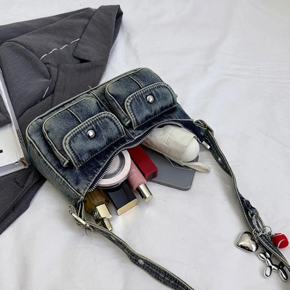 Denim handbag with front pockets