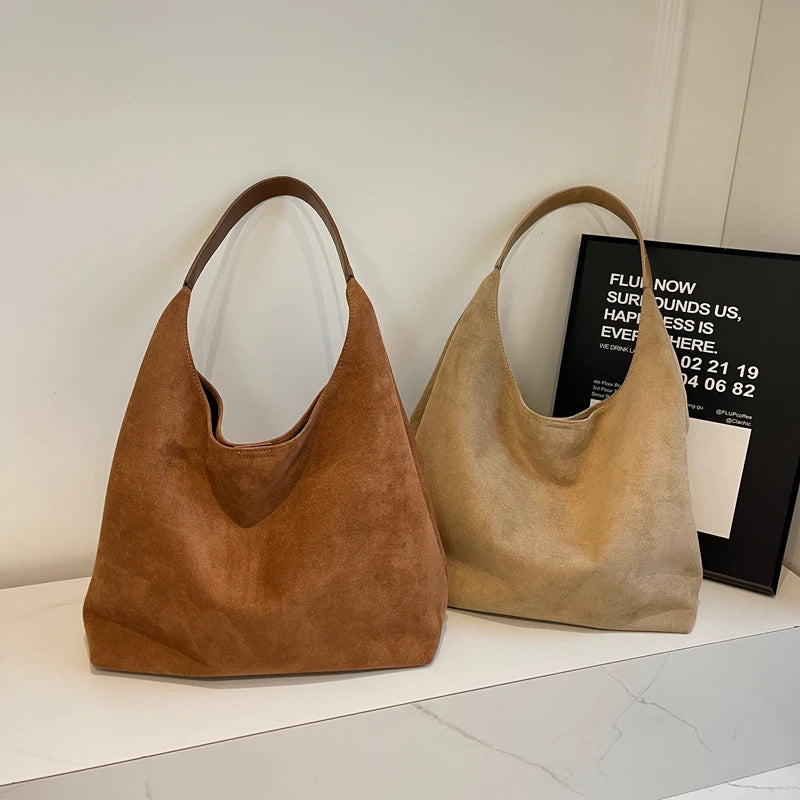 Chic suede slouch shoulder bag