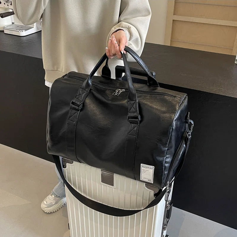 Retro-style leather weekender duffle bag
