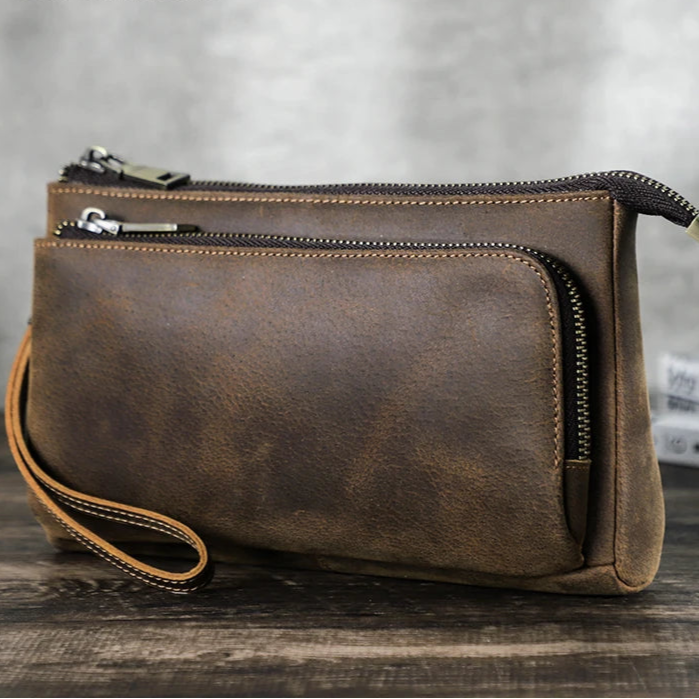 Leather zipper clutch