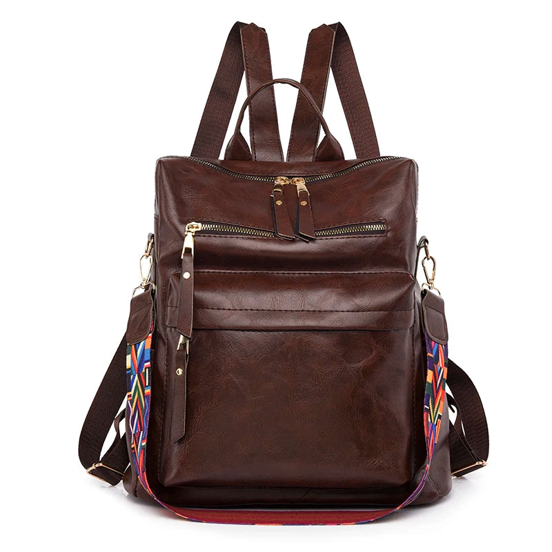 Large capacity leather knapsack