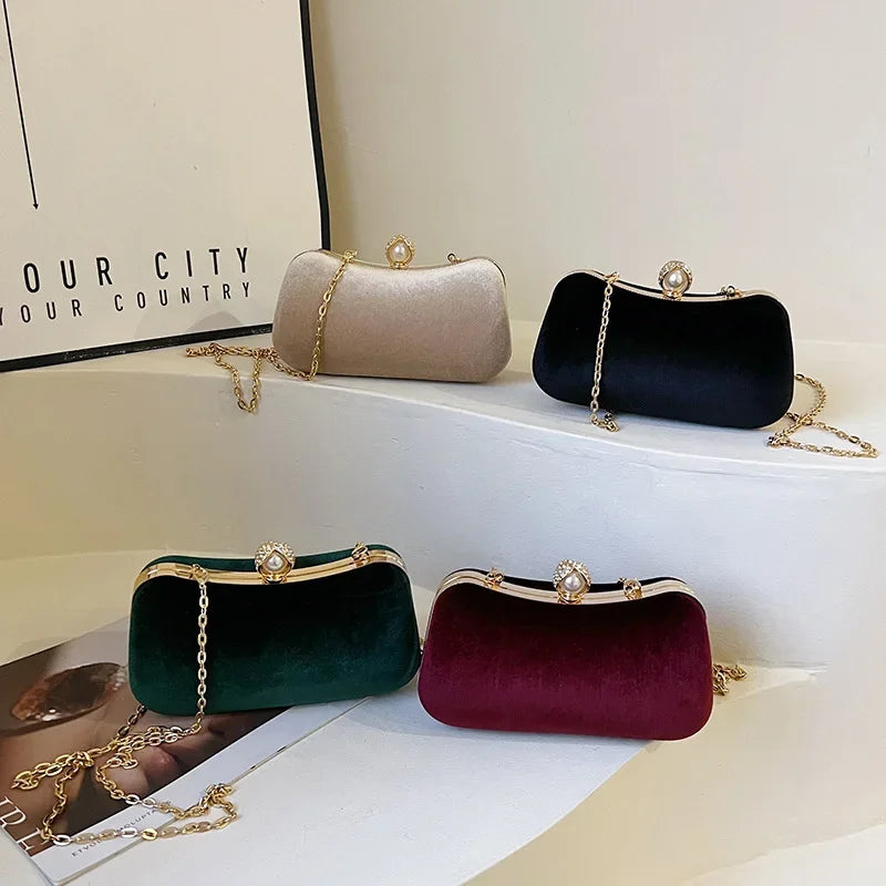Corduroy clutch bag with  chain strap