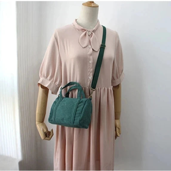 Corduroy purse with detachable shoulder strap