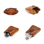 Compact drawstring pouch in leather