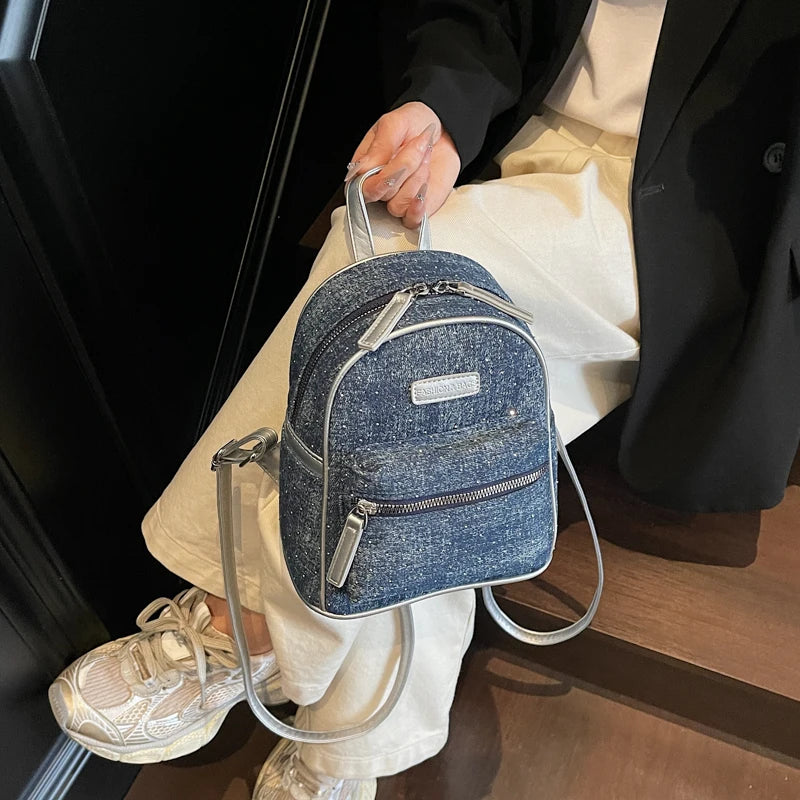 Women's small denim backpack