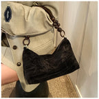 Corduroy handbag with wooden bead handle