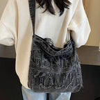 Foldable denim tote bag