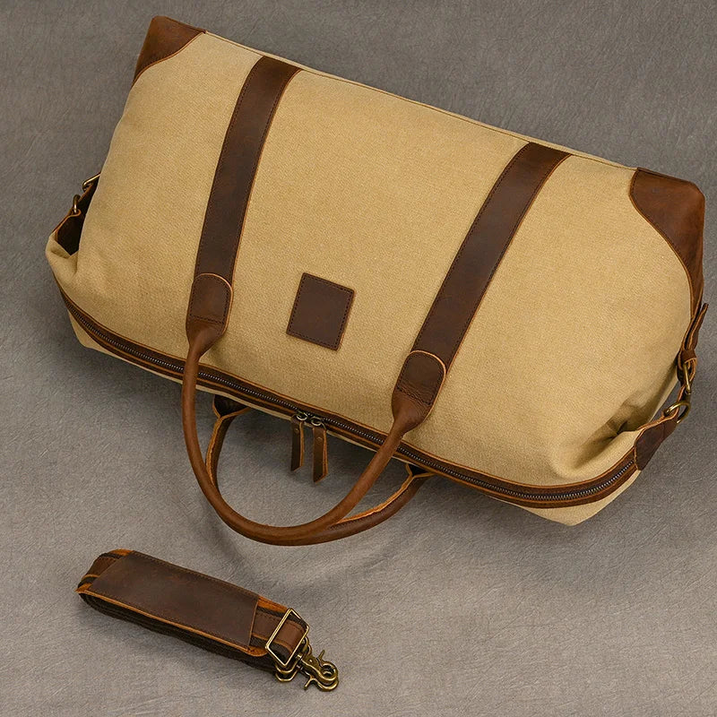 Soft leather overnight duffle bag