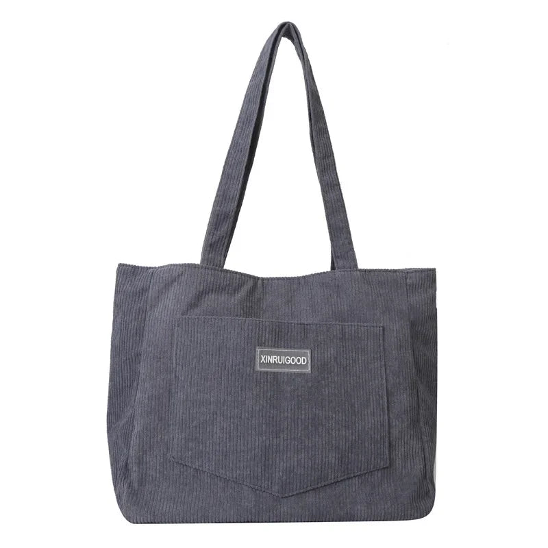 Large capacity corduroy shoulder tote bag