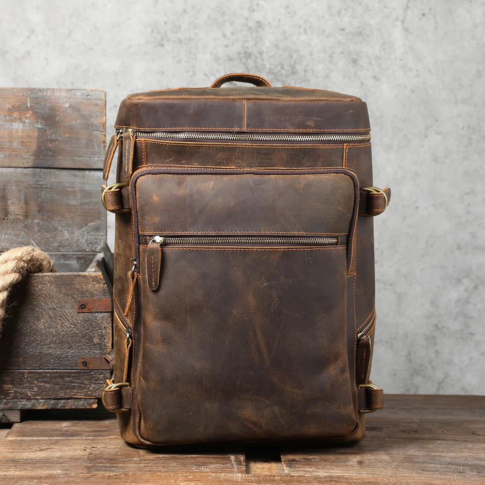 Leather travel rucksack for men