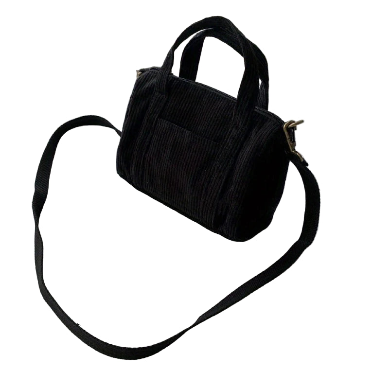 Corduroy purse with detachable shoulder strap
