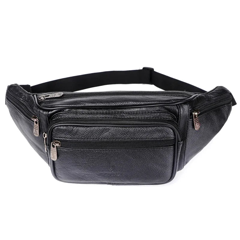 Multi-pocket leather waist bag