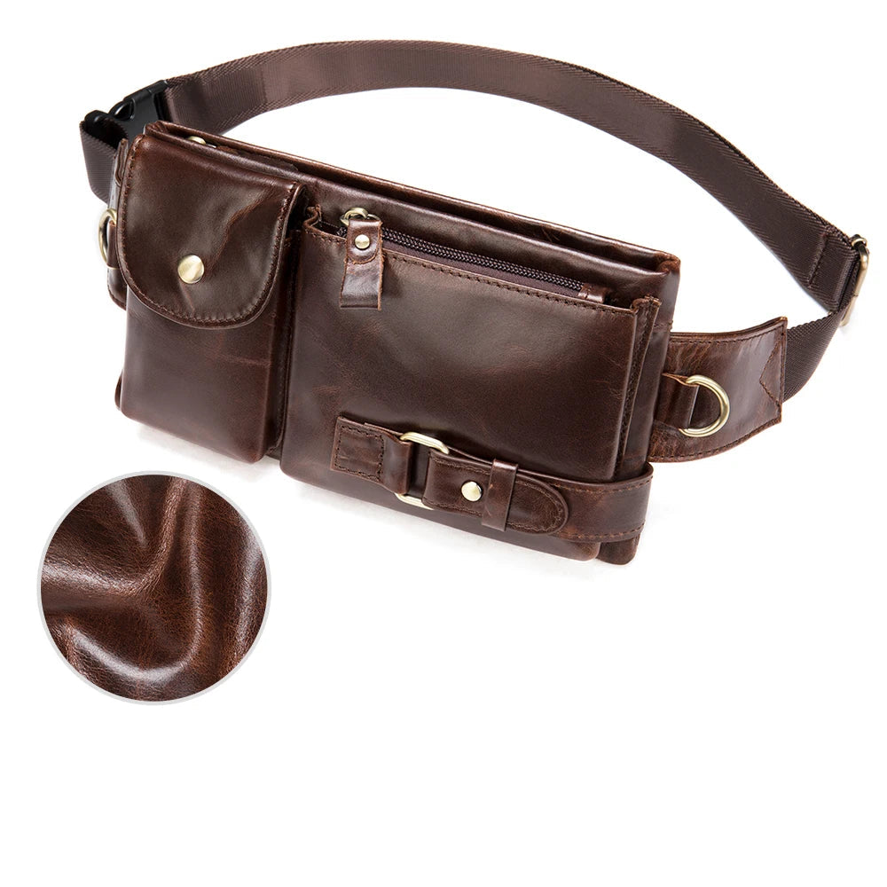 Dual-pocket leather fanny pack