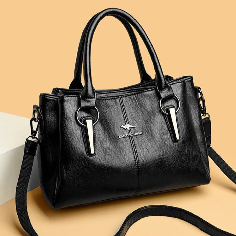 Leather handbag with detachable shoulder strap