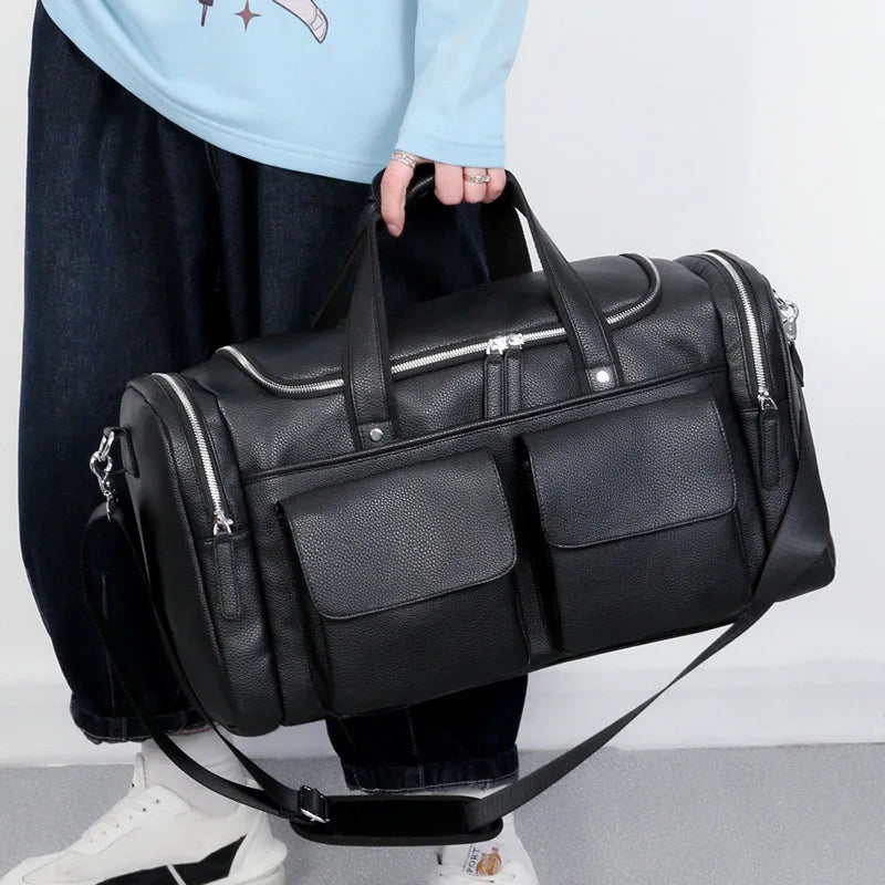 Urban leather holdall with top handles