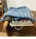Casual denim drawstring backpack