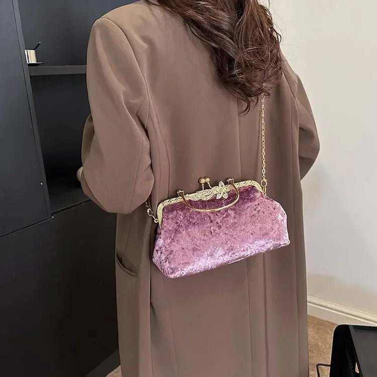 Corduroy evening clutch bag with wrist strap