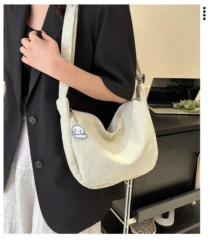 Corduroy handbag with adjustable shoulder strap