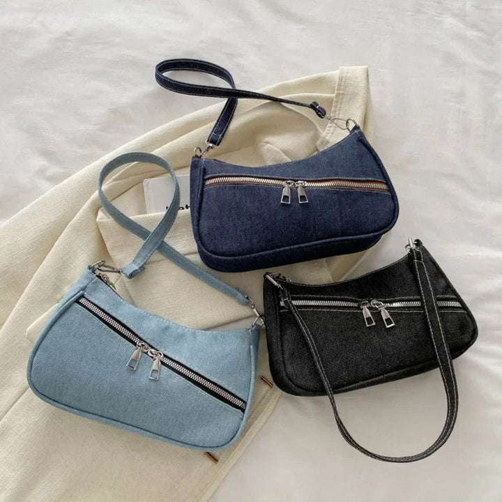 Denim evening clutch bag