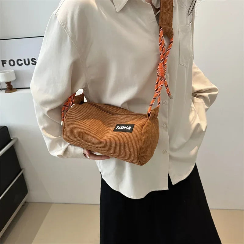 Corduroy handbag with slim strap