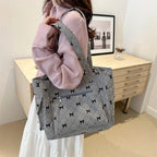 Bow pattern corduroy tote bag for women