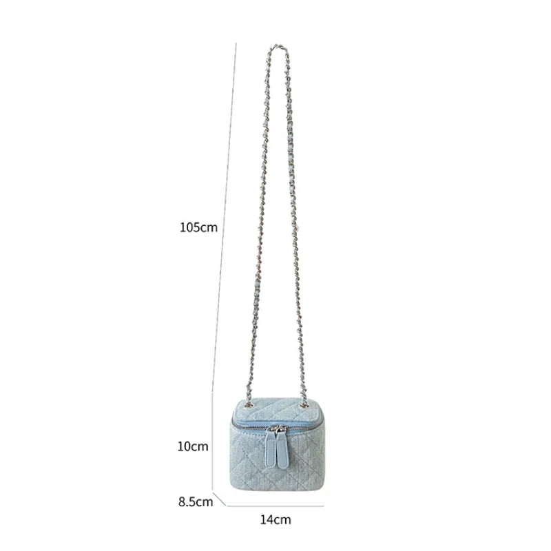 Retro chain strap denim shoulder handbag