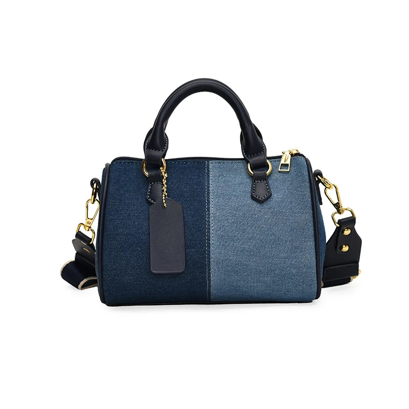 Retro large strap denim shoulder handbag