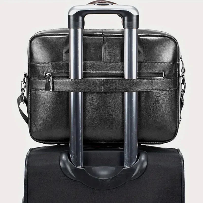 Leather laptop shoulder bag