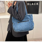 Denim tote bag with front pocket