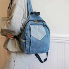 Embroidered women's denim backpack